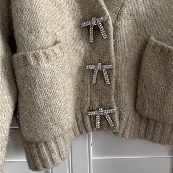 Zara Alpaca Wool Blend Rhinestone Bow Cardigan - Picture 3 of 6